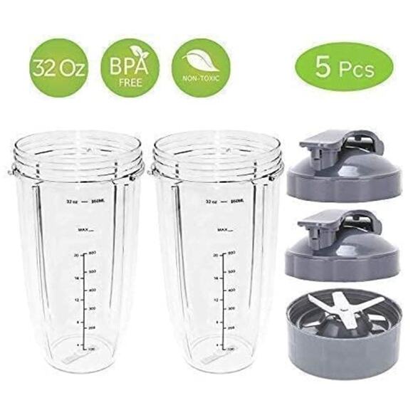 5 Pcs Replacement 32 Oz Cup with Flip Top To Go Lid and Extractor Blade- Gray - Picture 3 of 3